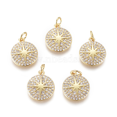 Golden Clear Round Brass+Cubic Zirconia Charms