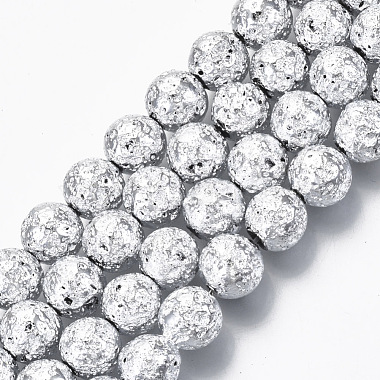 9mm Silver Round Lava Beads