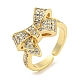 Brass Micro Pave Clear Cubic Zirconia Bowknot Open Cuff Ring for Women(RJEW-M173-04B-G)-1