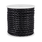4-Ply Round Imitation Leather Braided Cord, for Clothing Decor, Black, 3.5~4mm, about 10.94 Yards(10m)/Roll(LC-WH0003-10A)