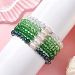 5Pcs Glass & Natural Cultured Freshwater Pearl Beads Stretch Bracelets for Women, Rondelle, Mixed Color, Beads: 6.5x5.5mm, Inner Diameter: 2.24 inch(5.7cm)(BJEW-JB13521)