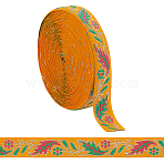 10 Yards Ethnic Style Embroidery Polyester Ribbons, Jacquard Ribbon, Tyrolean Ribbon, Garment Accessories, Flower & Leaf Pattern, Gold, 7/8 inch(22.5~23mm)(OCOR-FG0002-26A)