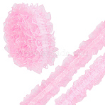 10M Double Layer Polyester Flower Elastic Lace Trim, Hair Accessories Making, Pink, 1-1/2 inch(37mm), about 10.94 Yards(10m)/Box(OHAR-WR0001-02B)