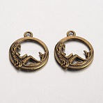 Flat Round with Mermaid Tibetan Style Alloy Pendants, Lead Free & Nickel Free & Cadmium Free, Antique Bronze, 19.5x16.5x2mm, Hole: 2mm, about 909pcs/1000g(PALLOY-K110-21AB-NR)