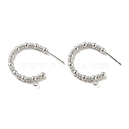 Brass Ring Stud Earrings Findings, Half Hoop Earring Findings, with Loops, Platinum, 23x24x3mm, Hole: 1.8mm, Pin: 11x0.7mm(KK-K351-28P)