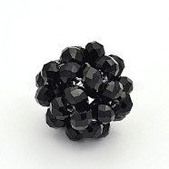 Glass Crystal Round Woven Beads, Cluster Beads, Black, 14mm, Beads: 4mm(GLAA-A034-4mm-A08)