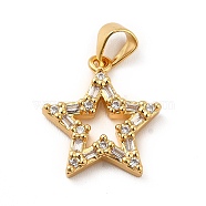 Rack Plating Brass Micro Pave Cubic Zirconia Pendants, Cadmium Free & Lead Free, Real 18K Gold Plated, Star Charm, Clear, 17x15x3mm, Hole: 5x3.5mm(KK-E072-08G)