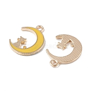Alloy Enamel Pendants, Light Gold, Moon with Cat Charm, Gold, 19.5x14.5x1.5mm, Hole: 2mm(ENAM-F145-01G-03)