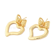 Heart & Bowknot Brass Dangle Stud Earrings, Long-Lasting Plated, Cadmium Free & Lead Free, Real 18K Gold Plated, 38x26.5mm(EJEW-G382-04G)
