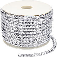 PU Imitation Leather Braided Cord, for Keychain, Round, Silver, 7x6mm, about 16.40 Yards(15m)/Roll(WL-WH0003-14C)