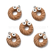Opaque Resin Pendants, with Platinum Tone Iron Loops, Imitation Food, Doughnut with Eyes, Camel, 27x22x6mm, Hole: 2mm(RESI-D055-061P)