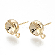 Brass Stud Earring Settings, with Loop, Rhinestone Settings, Nickel Free, Real 18K Gold Plated, Fit for 6mm rhinestone, 10.5x8mm, Hole: 1.5mm, Pin: 0.8mm(KK-Q750-070D-G)