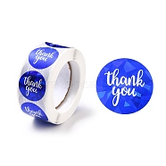 Thank you Stickers Roll, Self-Adhesive Paper Gift Tag Stickers, for Party, Decorative Presents, Flat Round , Blue, 25x0.1mm, about 500pcs/roll(DIY-B045-16B)