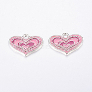 Alloy Enamel Pendants, Cadmium Free & Lead Free, Heart, Great For Mother's Day Gifts Making, Platinum, Pink, 19.5x14.5x2mm, Hole: 2.5mm(ENAM-19.5X19.5)