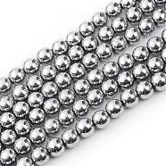 Non-magnetic Synthetic Hematite Beads Strands, Grade A, Round, Platinum Plated, 4mm, Hole: 1mm, about 95~100pcs/strand, 15.5 inch(G-S096-4mm-3)
