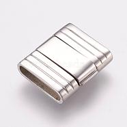 304 Stainless Steel Fold Over Clasps, Smooth Surface, Rectangle, Stainless Steel Color, 19x18x5mm, Hole: 2x15mm(STAS-L189-34P)