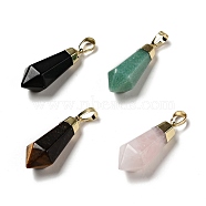 Natural Mixed Stone Pointed Pendants, with Golden Tone Brass Findings, Bullet, 35~36.5x13~13.5x12mm, Hole: 5x7mm(G-P474-02G)
