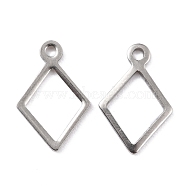 201 Stainless Steel Charms, Rhombus, Stainless Steel Color, 14x9x0.8mm, Hole: 1.2mm(STAS-K217-11)