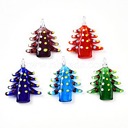 Handmade Lampwork Pendants, Bumpy Christmas Tree Charms, Mixed Color, 43~49x36~38x10~11mm, Hole: 5~5.5x4~6mm(LAMP-T023-12)