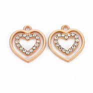 Alloy Pendants, with Crystal Rhinestone, Heart, Light Gold, 19x18x2mm, Hole: 2mm(PALLOY-N153-29LG-RS)