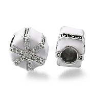 Rack Plating Alloy Enamel European Beads, with Rhinestone, Lead Free & Cadmium Free, Large Hole Beads, Gift Box, White, 10.5x8mm, Hole: 4.5mm(FIND-H005-20P-01)