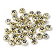 Plating Acrylic Beads, Horizontal Hole, Flat Round with Letter, Golden Plated, 7x4mm, Hole: 1mm, about 3600pcs/500g(PACR-T004-03G)