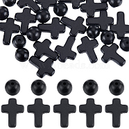 160Pcs 2 Styles Synthetic Turquoise Beads, Dyed, Cross & Round, Black, 8~16x8~12x3.5~8mm, Hole: 1mm, 80pcs/style(TURQ-SC0001-20A)