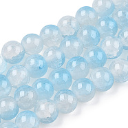 Crackle Baking Painted Imitation Jade Glass Beads Strands, Round, Light Sky Blue, 8mm, Hole: 1.5mm, about 104~108pcs/strand, 29.72 inch~30.91 inch(75.5~78.5cm)(X1-DGLA-T003-8mm-05)