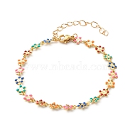Brass Enamel Link Chain Bracelets, Flower, Colorful, 7-1/4 inch(18.5cm)(BJEW-JB06420)