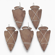 Electroplated Non-magnetic Synthetic Hematite Pendants, with Platinum Tone Brass Findings, Matte Style, Arrows, Copper Plated, 46~53.5x22~25x7~9.5mm, Hole: 5~6x3.5~5mm(G-T094-01E)