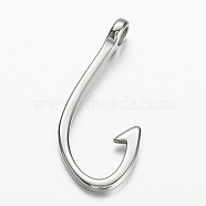 304 Stainless Steel Hook Clasps, Fish Hook Charms, For Leather Cord Bracelets Making, Hook, Stainless Steel Color, 39.5x17x7mm, Hole: 4mm(STAS-E133-100P)