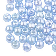ABS Plastic Beads, Imitation Pearl, Round, Light Sky Blue, 4x3.5mm, Hole: 1.5mm, about 6000pcs/200g(OACR-SZ0001-19A-01)