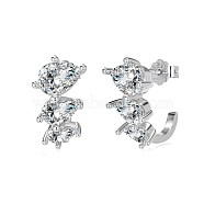 Teardrop 925 Sterling Silver Micro Pave Cubic Zirconia Stud Earrings for Woman, Real Platinum Plated, 15.5x8mm(EJEW-Q384-02P)