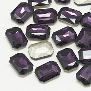 Pointed Back Glass Rhinestone Cabochons, Faceted, Rectangle Octagon, Tanzanite, 14x10x4mm(RGLA-T079-10x14mm-16)