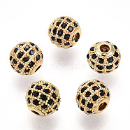 Rack Plating Brass Cubic Zirconia Beads, Long-Lasting Plated, Round, Golden, 8x7mm, Hole: 2mm(ZIRC-S001-8mm-B02)