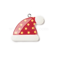 Christmas Theme Opaque Resin Pendants, Christmas Charms, with Platinum Tone Iron Loops, Hat, 28x32x5.5mm, Hole: 1.8mm(RESI-C021-01F)