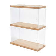 2-Tier Transparent Acrylic Minifigures Display Case, for Models, Building Blocks, Doll Display Holder Risers, with Wood Base & Top, Moccasin, Finished Product: 25.4x11.6x29.6cm(ODIS-WH0043-24B)