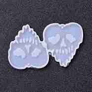 Halloween Theme DIY Pendant Silicone Molds, for Earring Making, Resin Casting Molds, For UV Resin, Epoxy Resin Jewelry Making, Skull, White, 91x54x4mm, Hole: 2mm, Inner Diameter: 47x45mm(DIY-H154-04B)