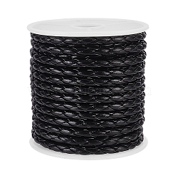 4-Ply Round Imitation Leather Braided Cord, for Clothing Decor, Black, 3.5~4mm, about 10.94 Yards(10m)/Roll(LC-WH0003-10A)