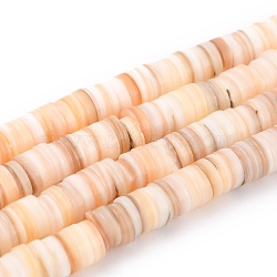 Natural Shell Beads, Flat Round/Disc, Heishi Beads, Bisque, 6x1.5~2.5mm, Hole: 0.8~1mm, about 202pcs/strand, 15.16''(38.5cm)(BSHE-B003-13B-02)