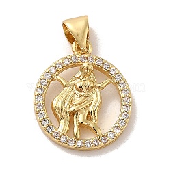 Zodiac Theme Brass Micro Pave Cubic Zirconia Pendants, Virgo, Virgo, 17.5~18x15x2~2.5mm, Hole: 6x4mm(KK-M273-05H-G)