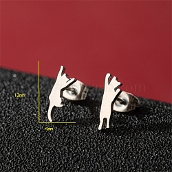 Non-Tarnish Stainless Steel Stud Earrings, Cat Shape Asymmetrical Earrings, Stainless Steel Color, 12x4mm(PW-WG95520-22)