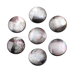 Natural Black Lip Shell Carved Cabochons, Flat Round, 16x2.5mm(SSHEL-T017-04A)