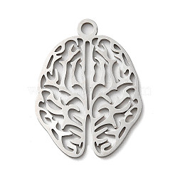 201 Stainless Steel Pendants, Laser Cut, Brain Charm, Stainless Steel Color, 26x19x1mm, Hole: 2mm(STAS-D041-08P)