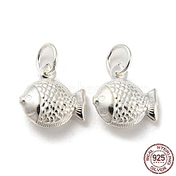 925 Sterling Silver Pendants, with Jump Rings, Fish Charms, Silver, 11x11x4mm, Hole: 4mm(STER-B002-05S)