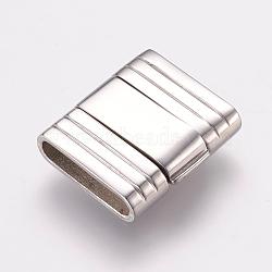 Tarnish Resistant 304 Stainless Steel Fold Over Clasps, Smooth Surface, Rectangle, Stainless Steel Color, 19x18x5mm, Hole: 2.8x15mm(STAS-L189-34P)