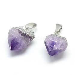 Electroplated Natural Amethyst Pendants, with Iron Findings, Nuggets, Platinum, 15~25x15~22x10~15mm, Hole: 6x3.5mm(X-G-Q481-19P)