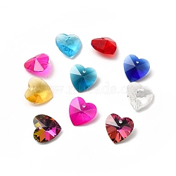 Glass Charms, Faceted Heart Pendants for Valentine's Day Jewelry, Mixed Color, 18x18x10mm, Hole: 1mm(G030V18mm-M)
