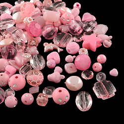 Acrylic Beads, Mixed Shapes, Pink, 5.5~28x6~20x3~11mm, Hole: 1~5mm(SACR-S756-06)
