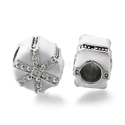 Rack Plating Alloy Enamel European Beads, with Rhinestone, Lead Free & Cadmium Free, Large Hole Beads, Gift Box, White, 10.5x8mm, Hole: 4.5mm(FIND-H005-20P-01)